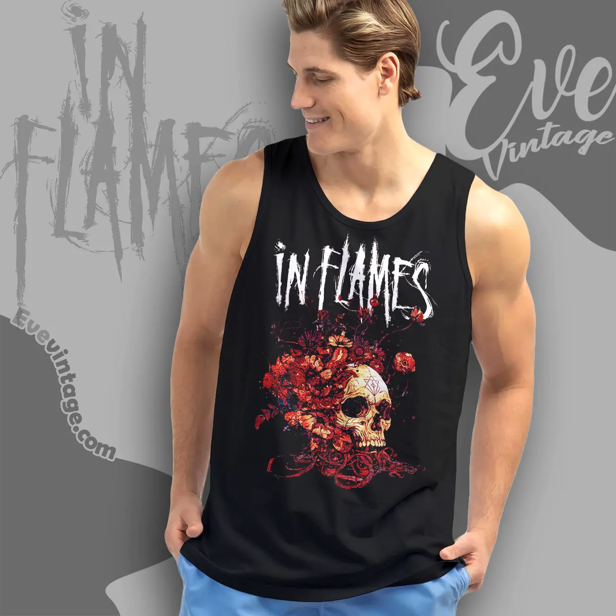 in flames skull vines tank top racerback in flames skull vines tank top racerback