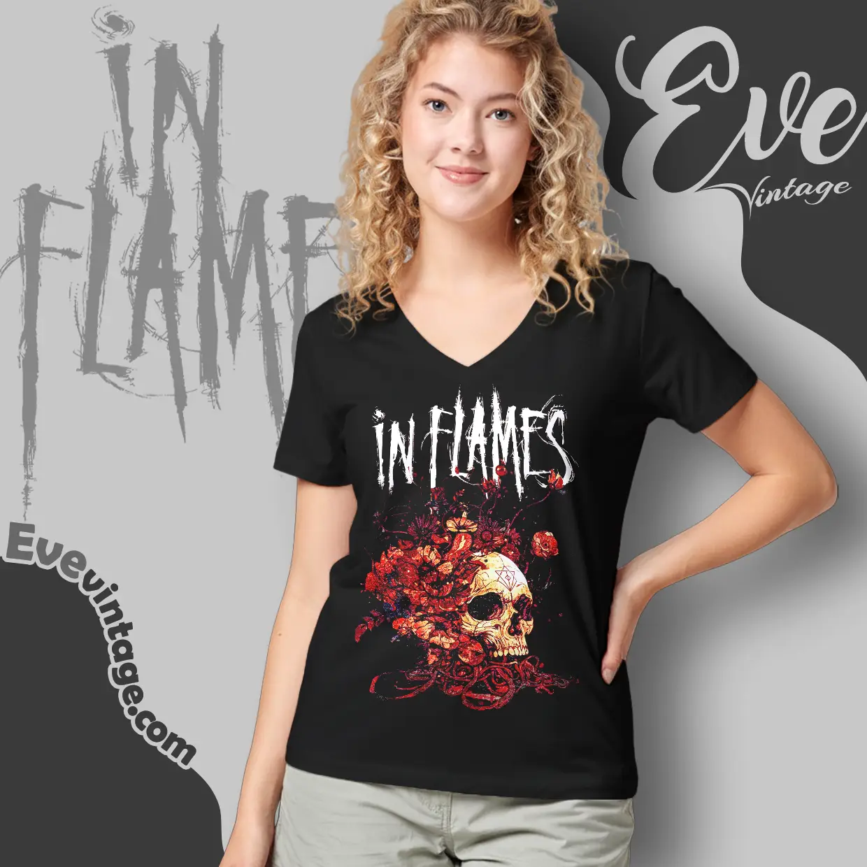 in flames skull vines v neck tshirt in flames skull vines v neck tshirt
