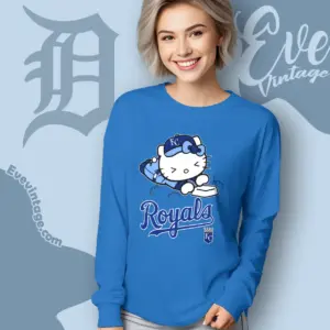 kansas city royals hello kitty sliding into home long sleeve tee