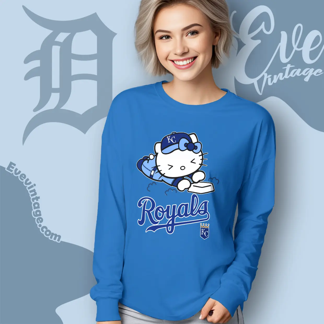 kansas city royals hello kitty sliding into home long sleeve tee kansas city royals hello kitty sliding into home long sleeve tee