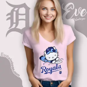 kansas city royals hello kitty sliding into home v neck tshirt