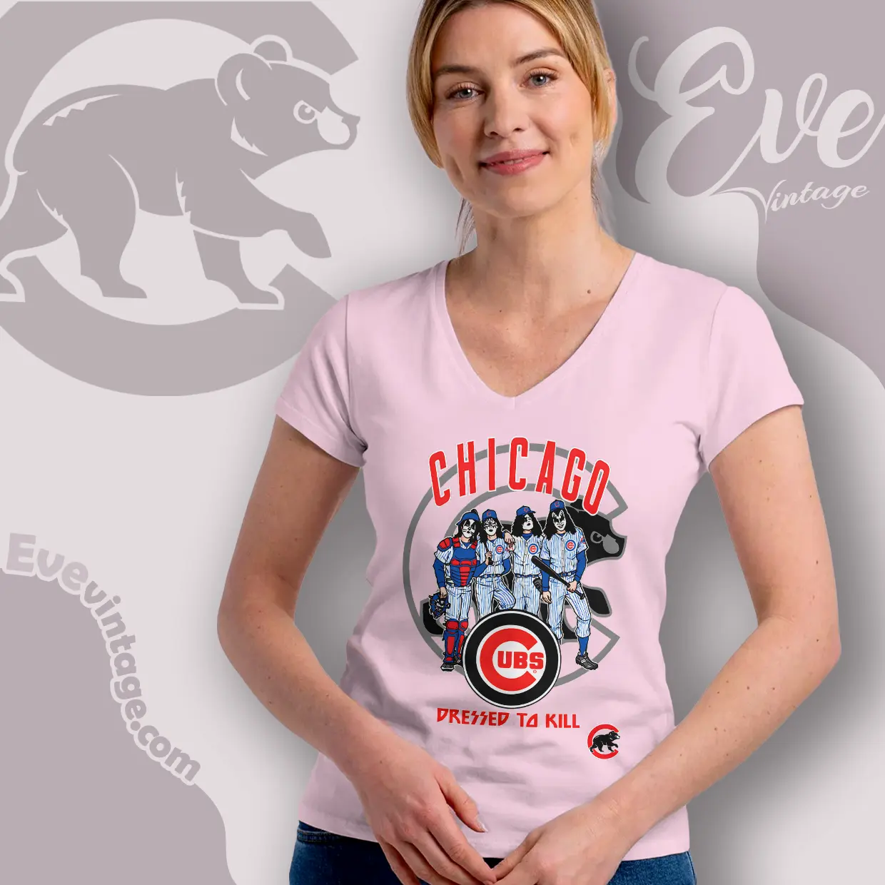 kiss chicago cubs dressed to kill v neck tshirt kiss chicago cubs dressed to kill v neck tshirt