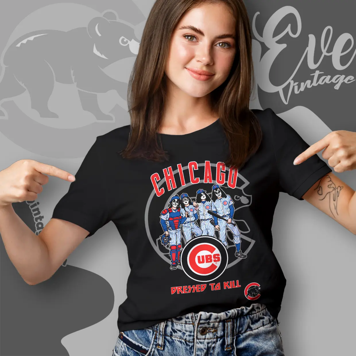 kiss chicago cubs dressed to kill women t shirt kiss chicago cubs dressed to kill women t shirt