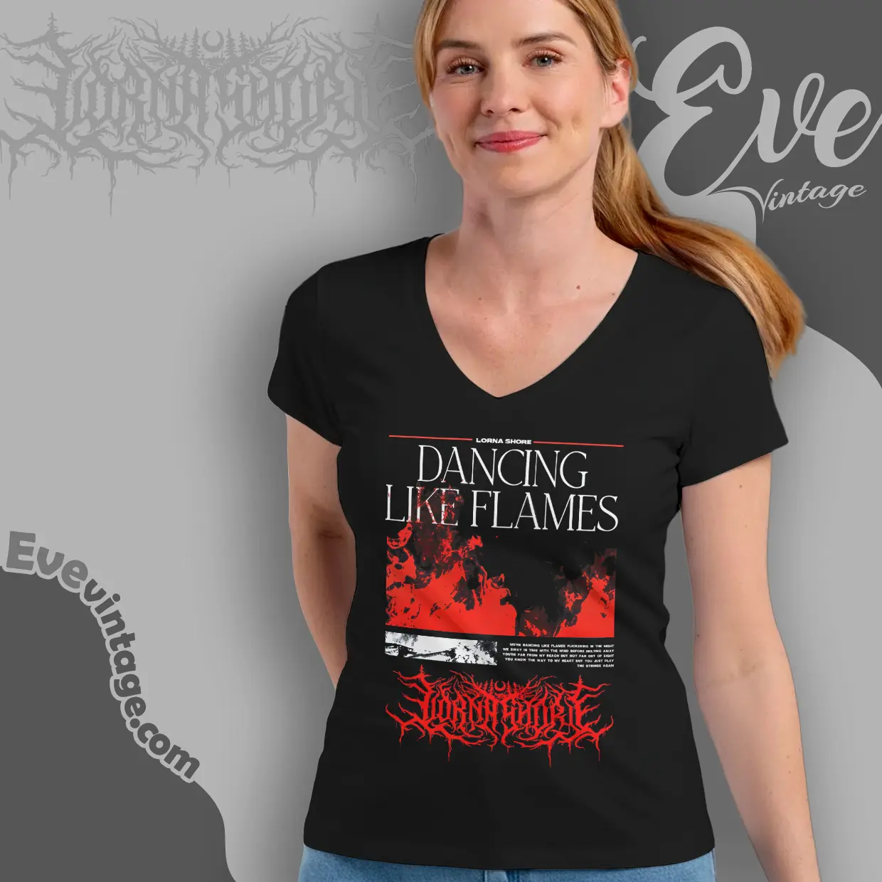 lorna shore dancing like flames v neck tshirt lorna shore dancing like flames v neck tshirt
