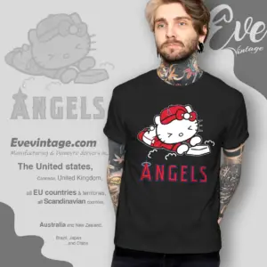 los angeles angels hello kitty sliding into home t shirt