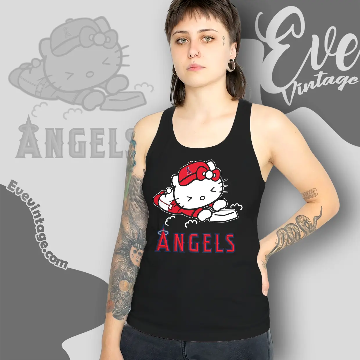 los angeles angels hello kitty sliding into home tank top racerback los angeles angels hello kitty sliding into home tank top racerback