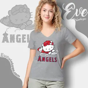 los angeles angels hello kitty sliding into home v neck tshirt