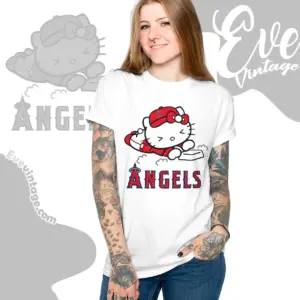 los angeles angels hello kitty sliding into home women t shirt