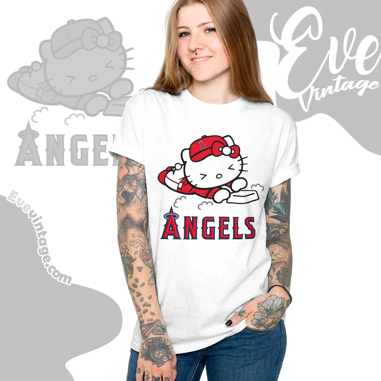 los angeles angels hello kitty sliding into home women t shirt los angeles angels hello kitty sliding into home women t shirt