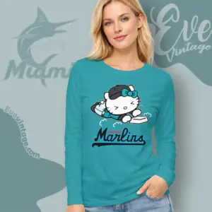 miami marlins hello kitty sliding into home long sleeve tee