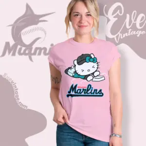 miami marlins hello kitty sliding into home women t shirt