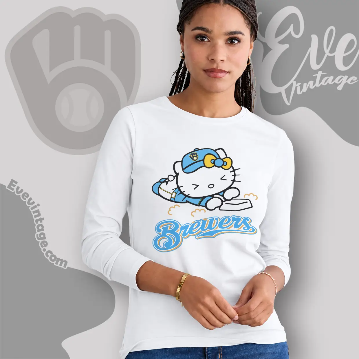 milwaukee brewers hello kitty sliding into home long sleeve tee milwaukee brewers hello kitty sliding into home long sleeve tee