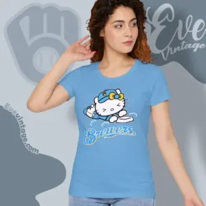 milwaukee brewers hello kitty sliding into home women t shirt