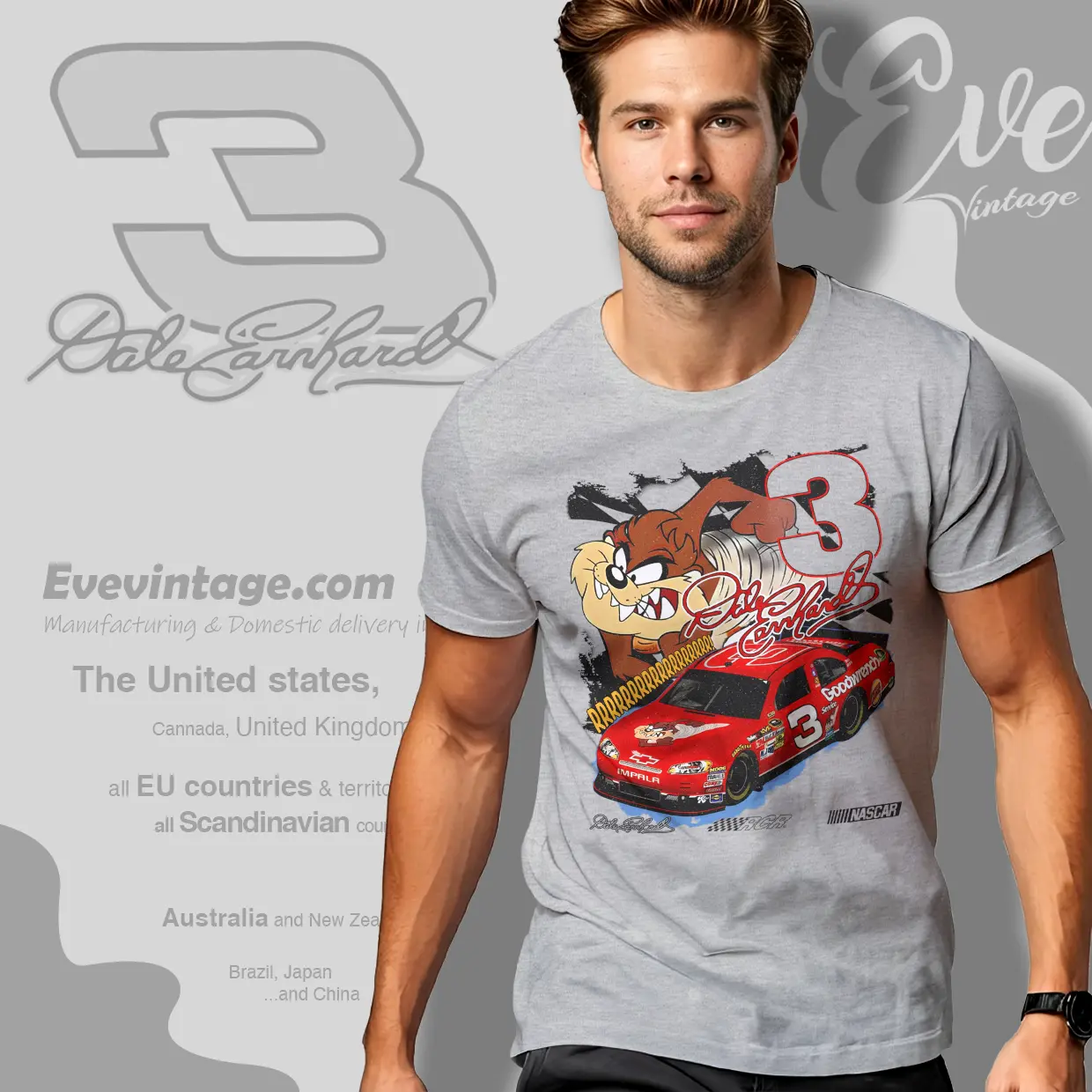 nascar dale earnhardt tasmanian devil t shirt nascar dale earnhardt tasmanian devil t shirt