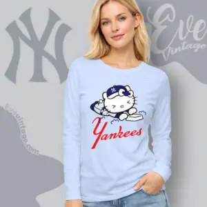 new york yankees hello kitty sliding into home long sleeve tee