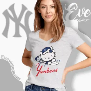 new york yankees hello kitty sliding into home v neck tshirt
