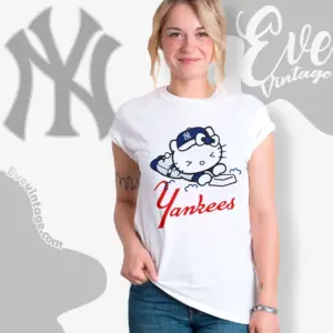 new york yankees hello kitty sliding into home women t shirt