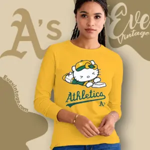 oakland athletics hello kitty sliding into home long sleeve tee