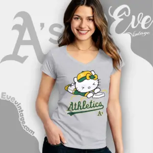 oakland athletics hello kitty sliding into home v neck tshirt