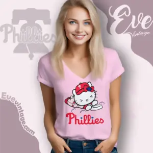 philadelphia phillies hello kitty sliding into home v neck tshirt