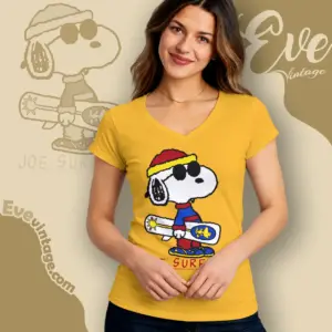 rare vintage snoopy joe surfer v neck tshirt