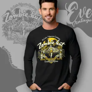 sacramento zombie hut tiki bar long sleeve tee