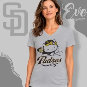 san diego padres hello kitty sliding into home v neck tshirt