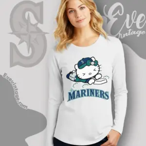 seattle mariners hello kitty sliding into home long sleeve tee