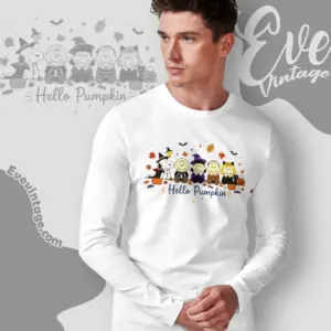 snoopy friends halloween hello pumpkin long sleeve tee