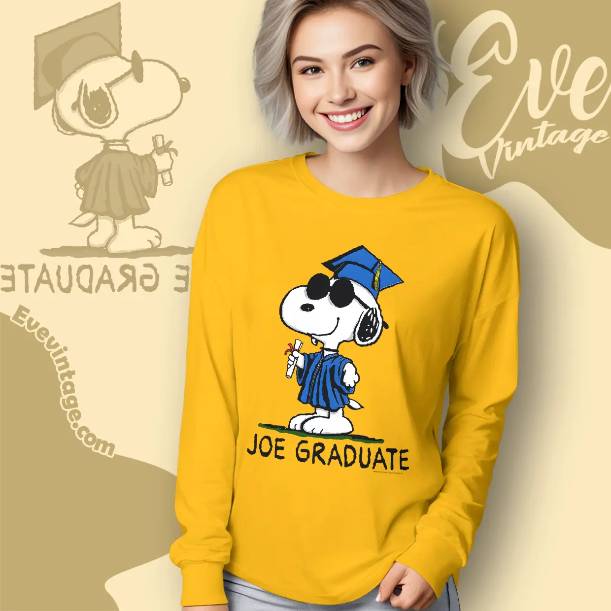 snoopy joe graduate vintage long sleeve tee snoopy joe graduate vintage long sleeve tee