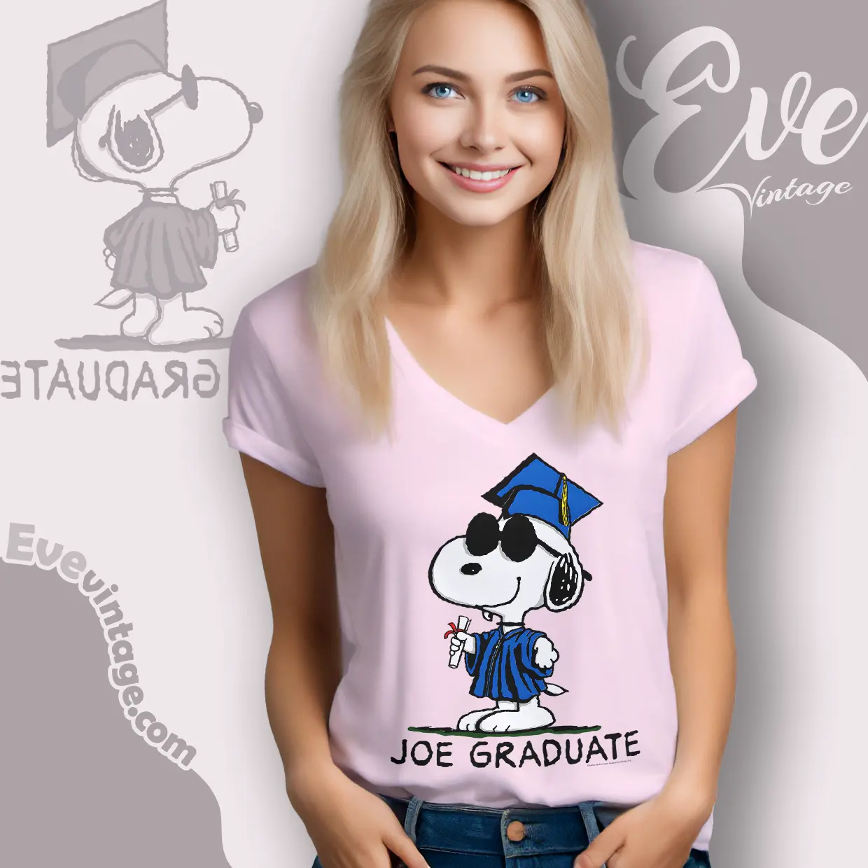 snoopy joe graduate vintage v neck tshirt snoopy joe graduate vintage v neck tshirt