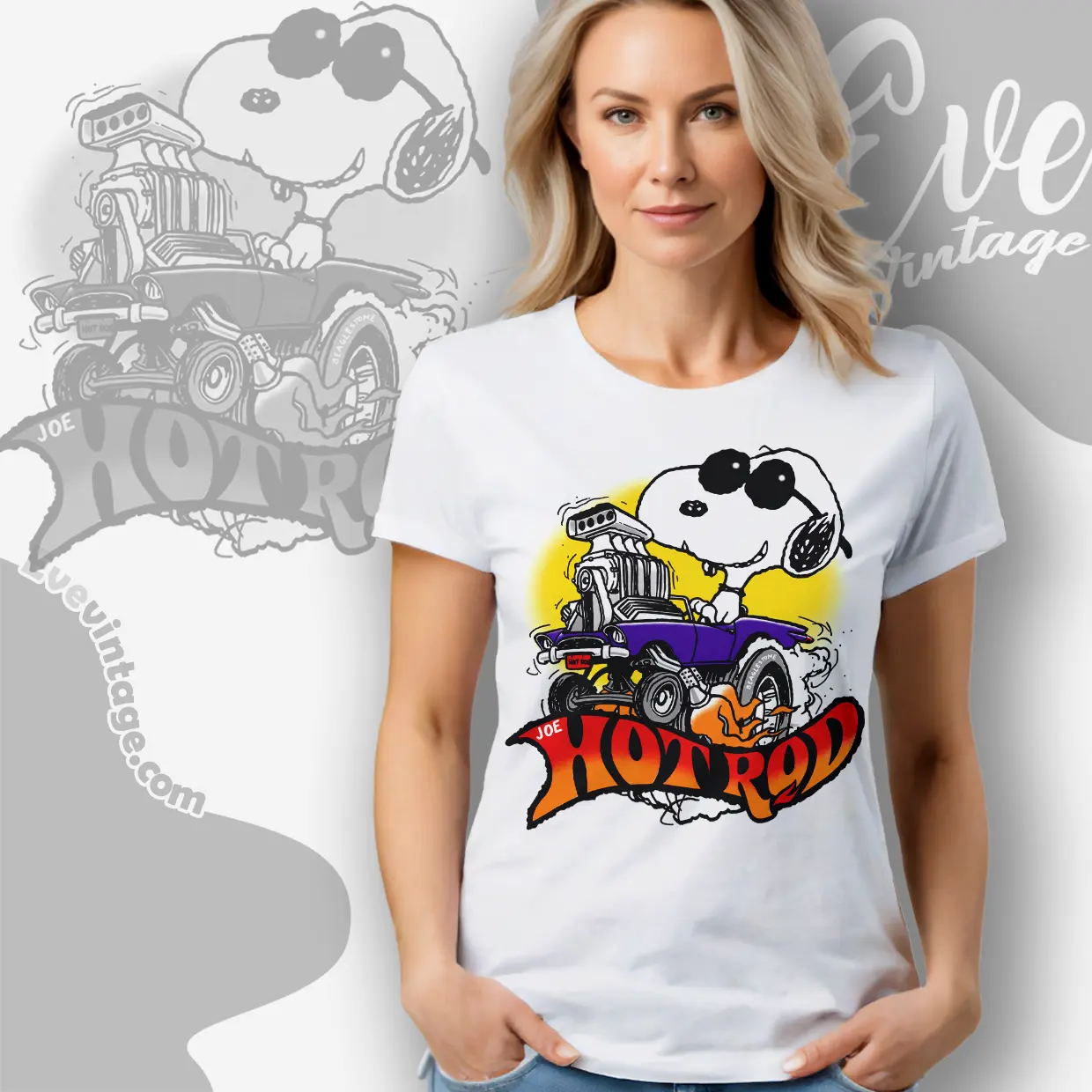 snoopy joe hot rod vintage women t shirt snoopy joe hot rod vintage women t shirt