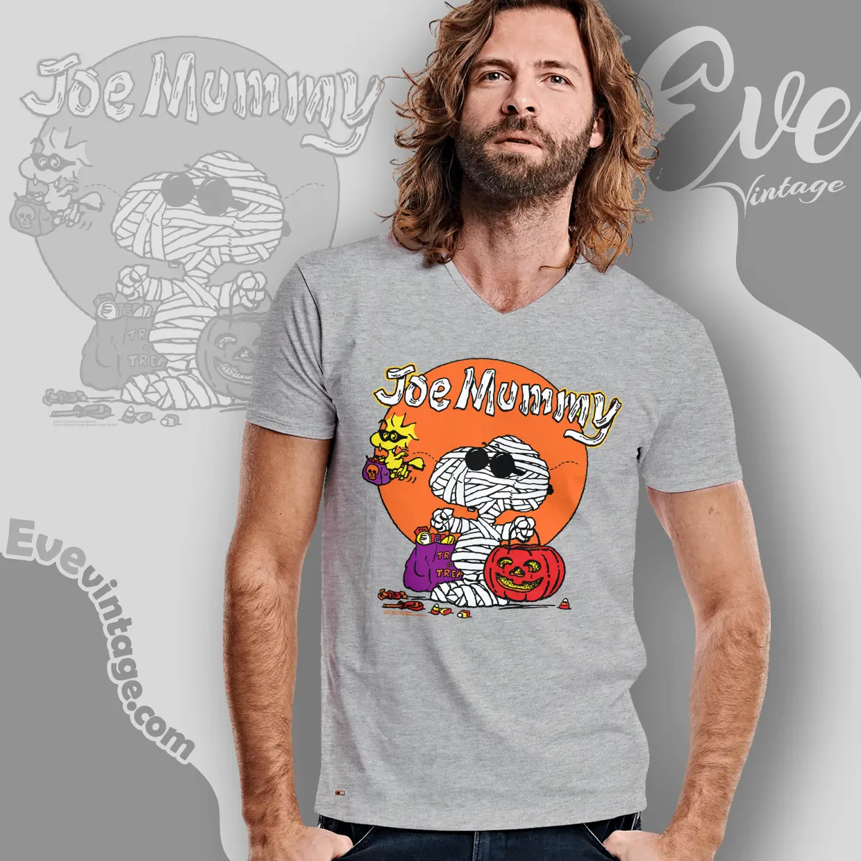 snoopy joe mummy halloween vintage 90s v neck tshirt snoopy joe mummy halloween vintage 90s v neck tshirt