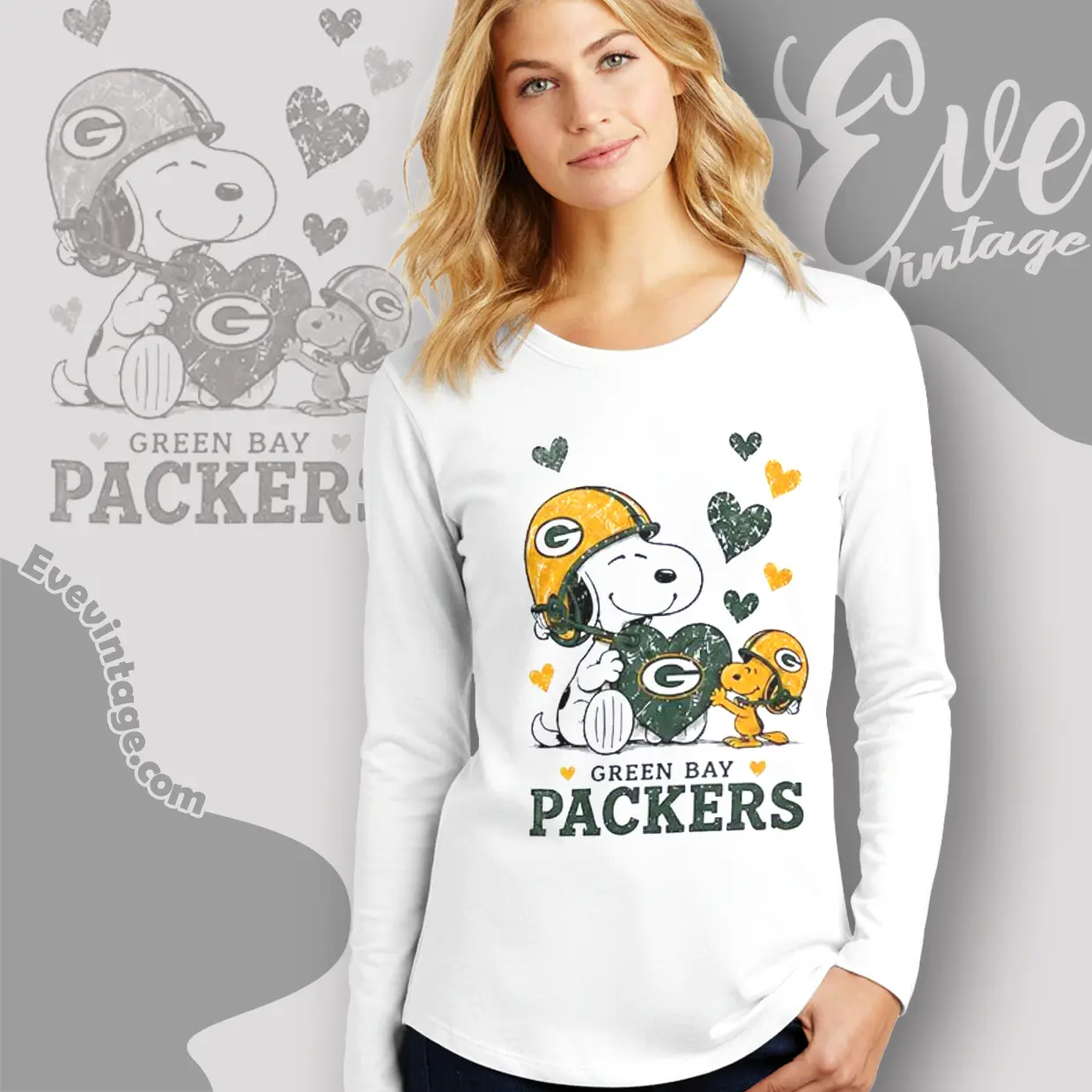 snoopy love green bay packers long sleeve tee snoopy love green bay packers long sleeve tee