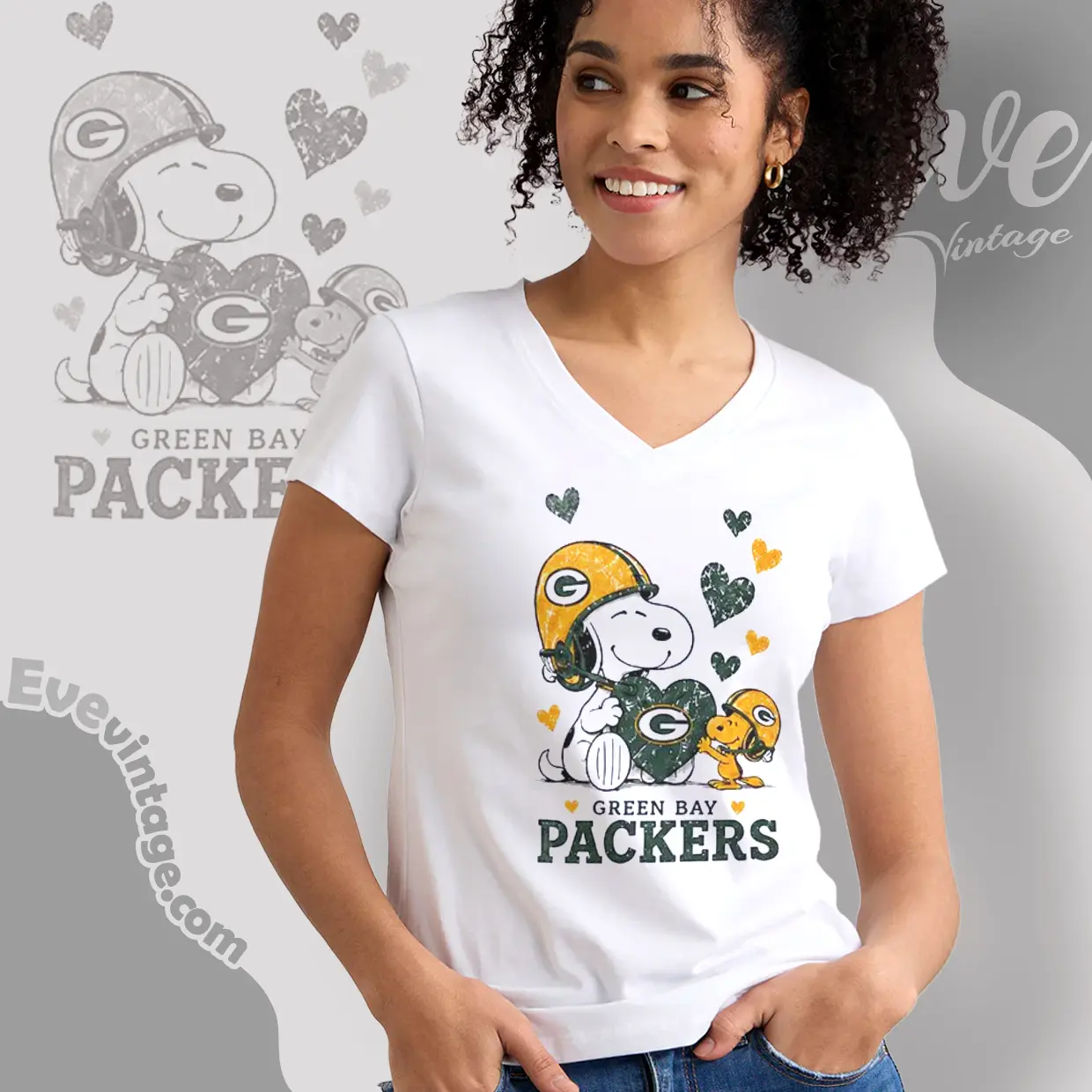 snoopy love green bay packers v neck tshirt snoopy love green bay packers v neck tshirt