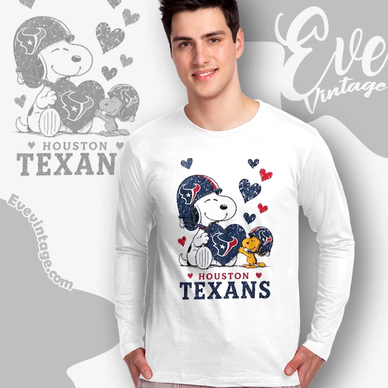 snoopy love houston texans long sleeve tee snoopy love houston texans long sleeve tee