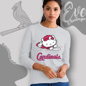 st louis cardinals hello kitty sliding into home long sleeve tee