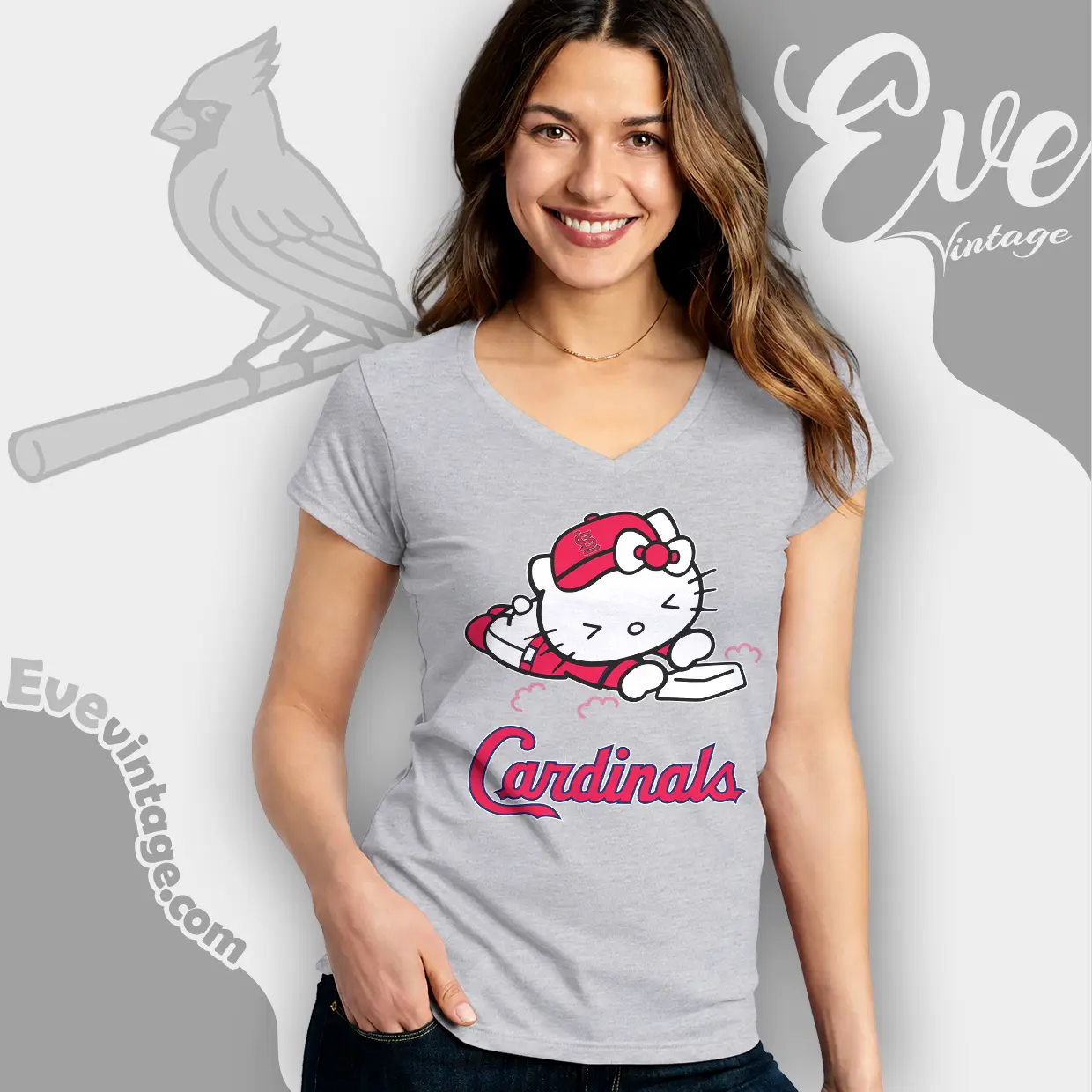 st louis cardinals hello kitty sliding into home v neck tshirt st louis cardinals hello kitty sliding into home v neck tshirt