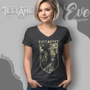 testament old world shield v neck tshirt