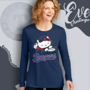 texas rangers hello kitty sliding into home long sleeve tee