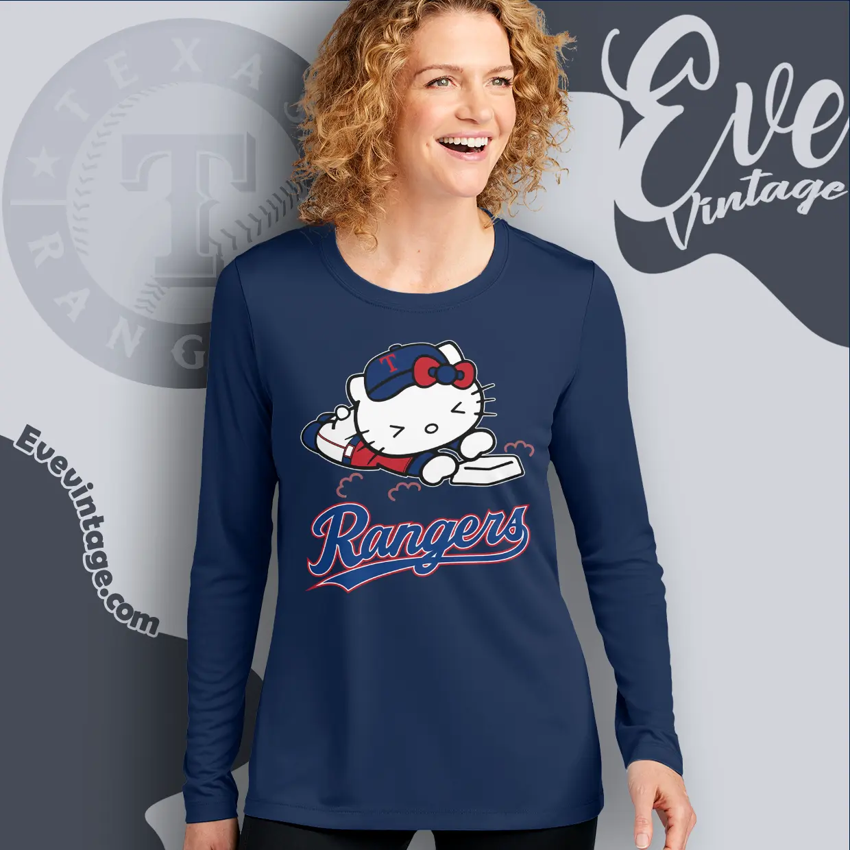 texas rangers hello kitty sliding into home long sleeve tee texas rangers hello kitty sliding into home long sleeve tee