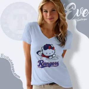 texas rangers hello kitty sliding into home v neck tshirt
