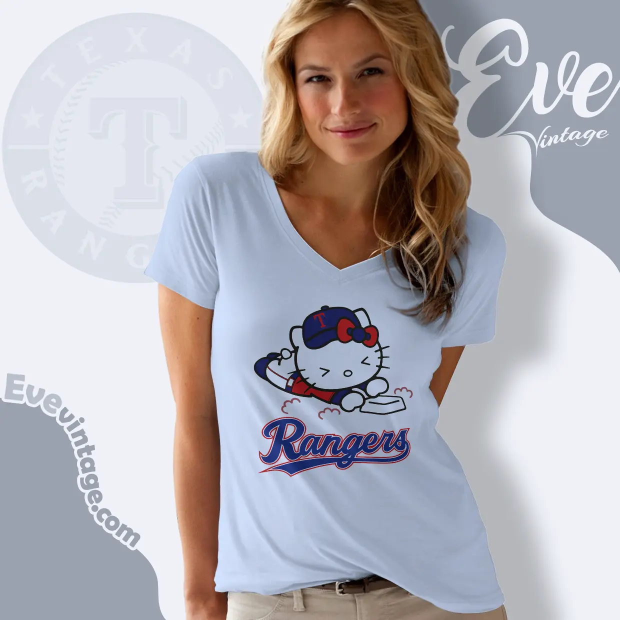 texas rangers hello kitty sliding into home v neck tshirt texas rangers hello kitty sliding into home v neck tshirt