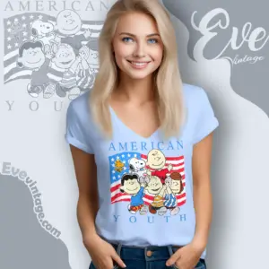 vintage 90s peanuts american youth v neck tshirt