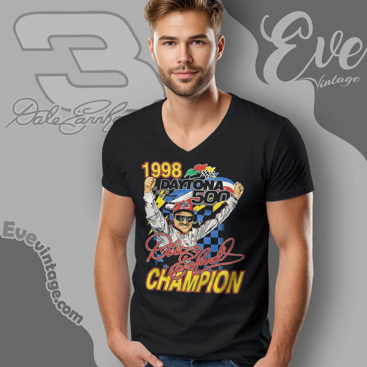 vintage dale earnhardt 3 shirt 1998 daytona 500 v neck tshirt vintage dale earnhardt 3 shirt 1998 daytona 500 v neck tshirt