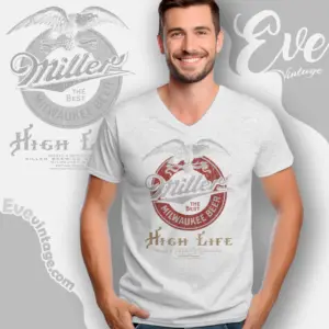 vintage miller high life beer logo v neck tshirt