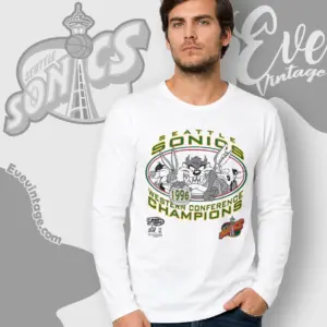 vintage seattle sonics taz looney tunes 1996 nba finals long sleeve tee